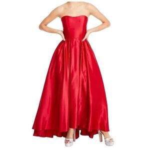 Betsy & Adam High Low Strapless Satin Gown Red Sz 12 Prom Formal Evening Dress